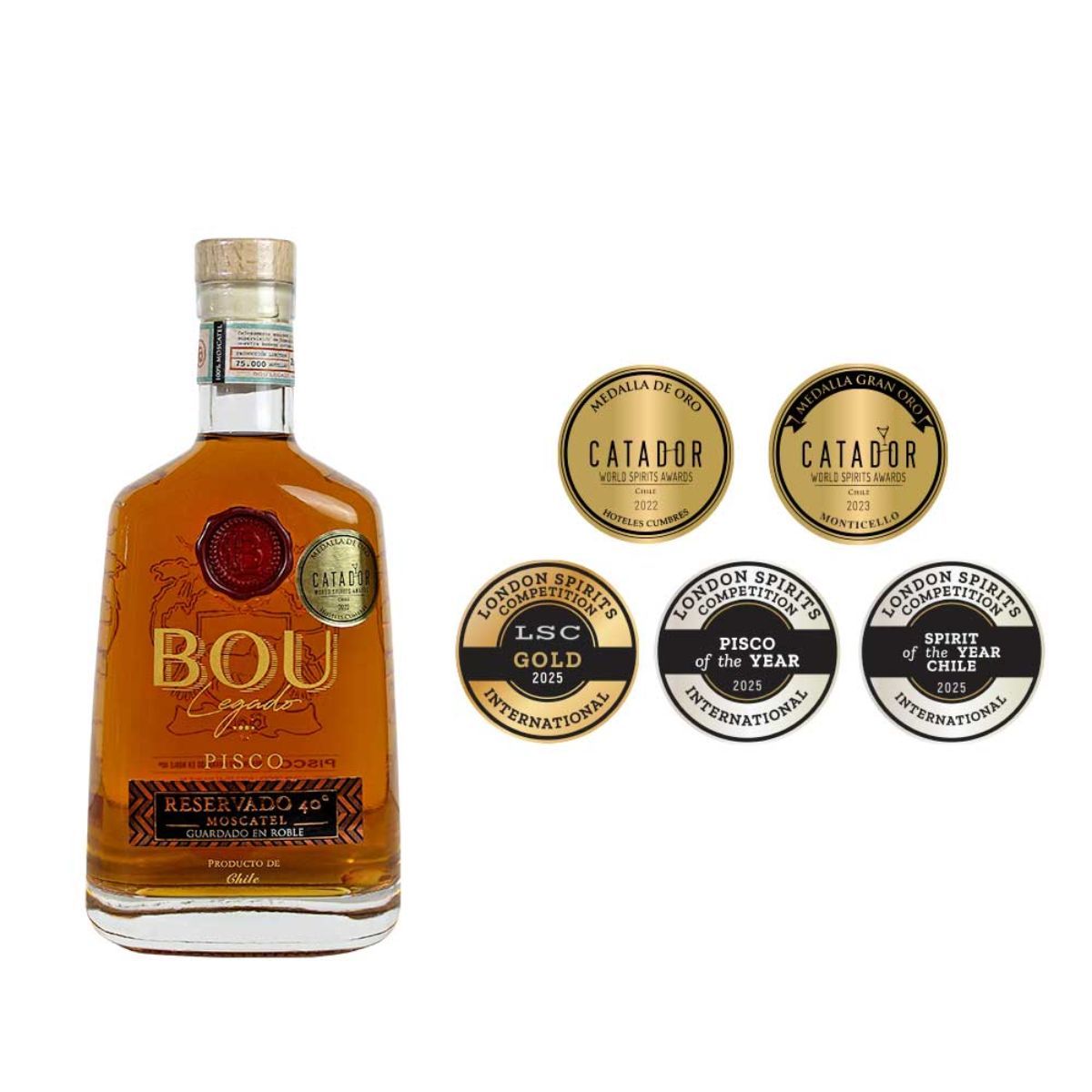 BOU - Pisco Premium  Bou Legado Roble Reservado 40º