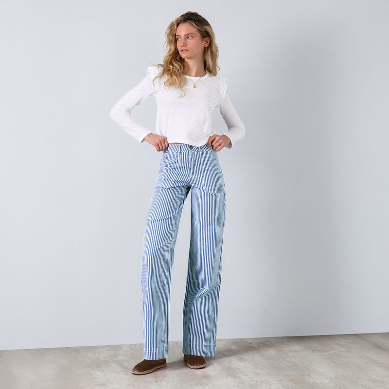 RAINDOOR - Pantalón Denim Azul Rayas Straight Mujer Raindoor