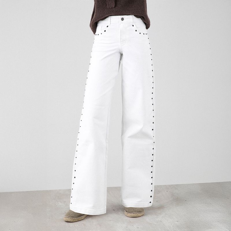 RAINDOOR - Pantalón Remaches Blanco Straight Mujer Raindoor