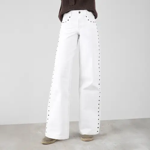 RAINDOOR - Pantalón Remaches Blanco Straight Mujer
