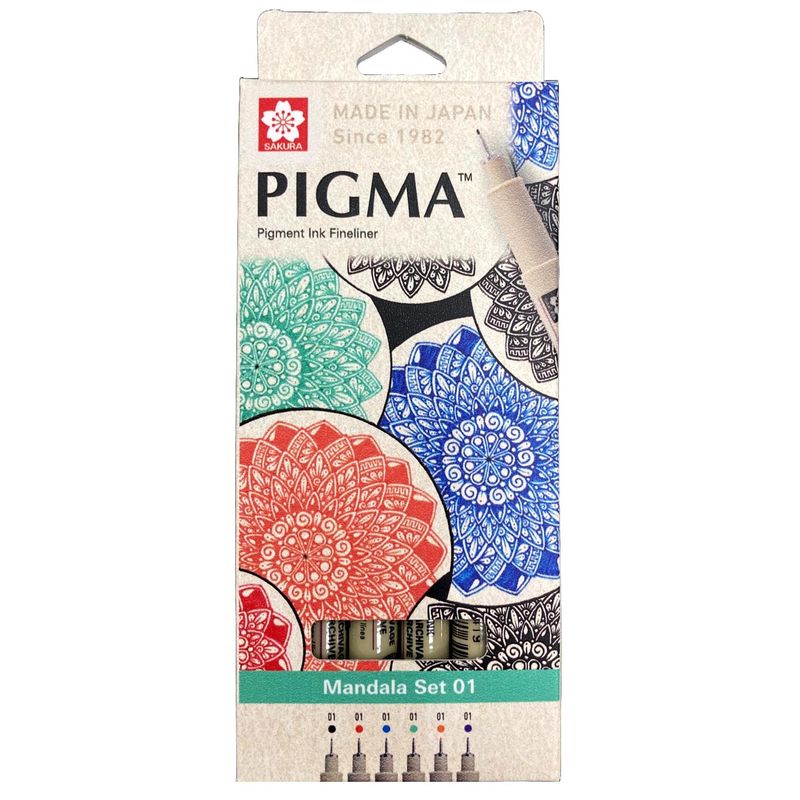 SAKURA - Set de Tiralínea Pigma Micron Sakura 0.1 Mandala 6 Colores