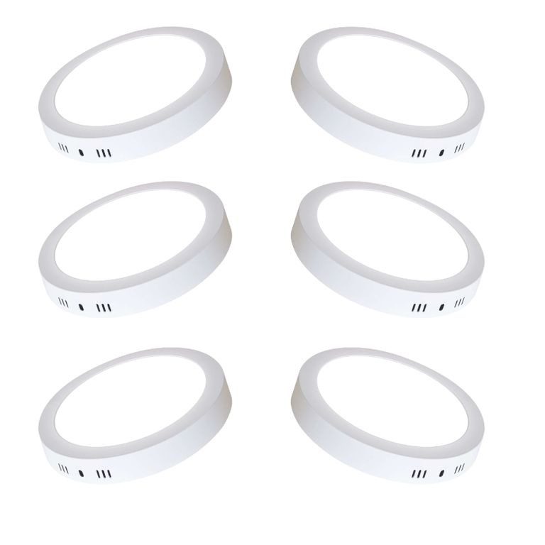6 Focos Panel Led 18W Redondo Sobrepuesto 225mm Luz Neutra