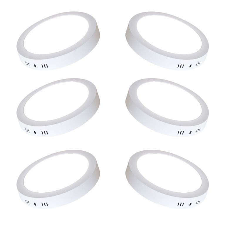 WANT - 6 Focos Panel Led 18W Redondo Sobrepuesto 225mm Luz Neutra
