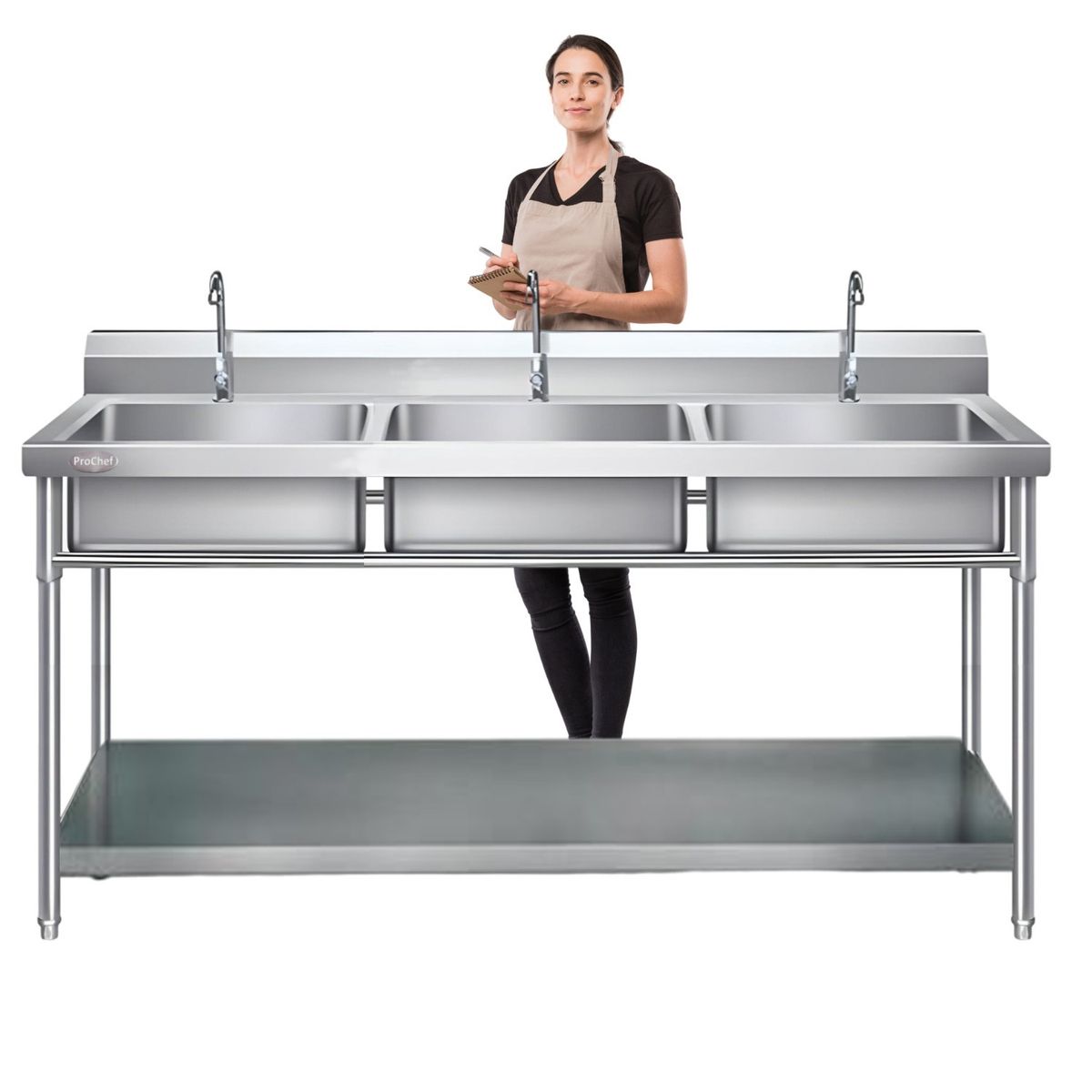 PROCHEF - Lavafondos Triple Acero Inox. 180x60x90 cm.