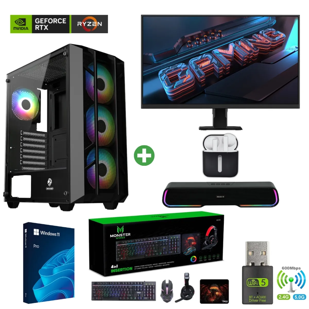 AMD CORP - Pc Gamer AMD 5 5500 - 32GB - RTX 5060 - 2TB (Monitor 27" + Parlante + HP) PRO