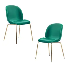 GENERICO - Pack 2 Silla Comedor Felpa Berlin con patas Doradas - Verde
