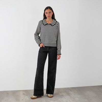 Imagen 1 del producto Sweater Polo Rayas Negro Mujer