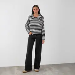 RAINDOOR - Sweater Polo Rayas Negro Mujer
