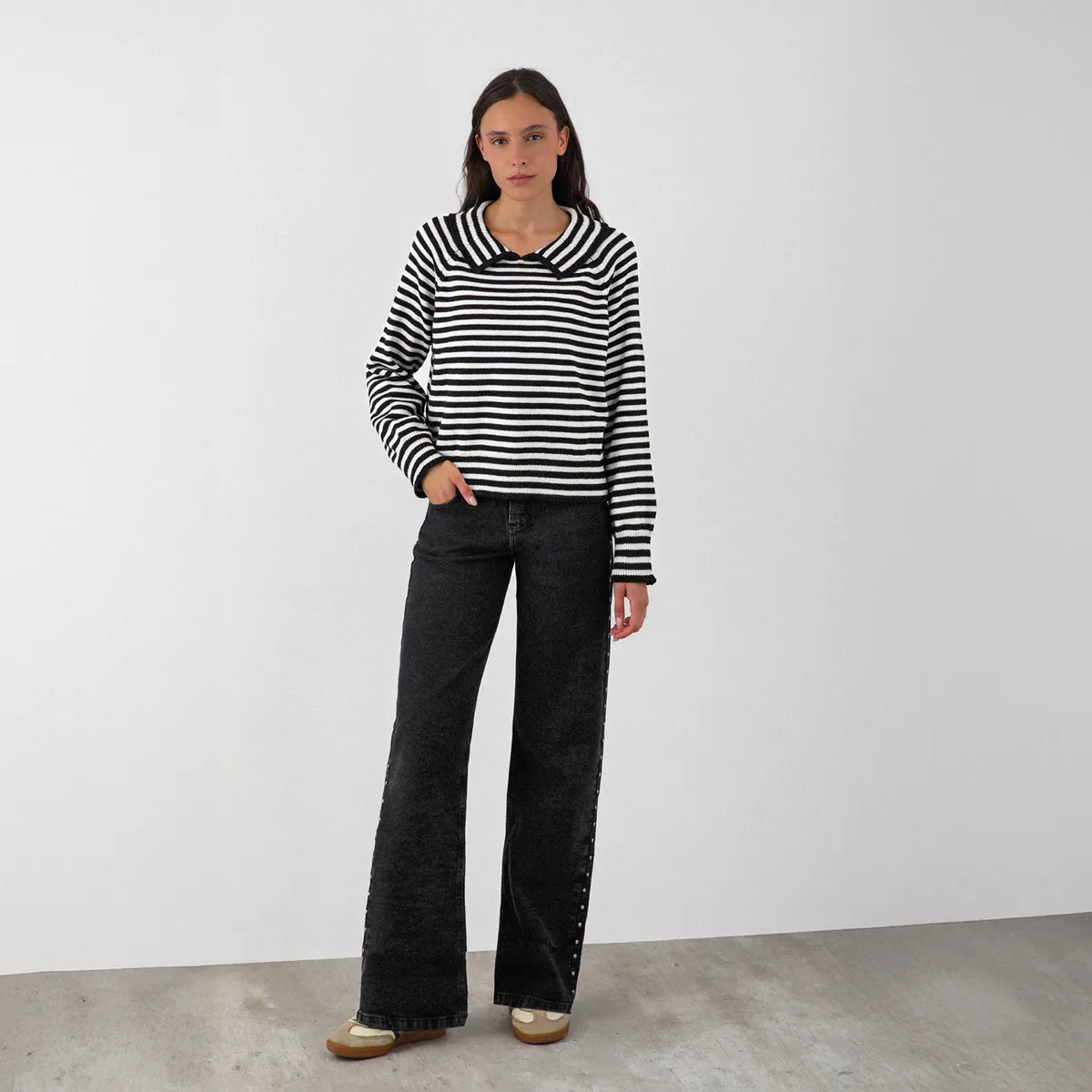 RAINDOOR - Sweater Polo Rayas Negro Mujer Raindoor