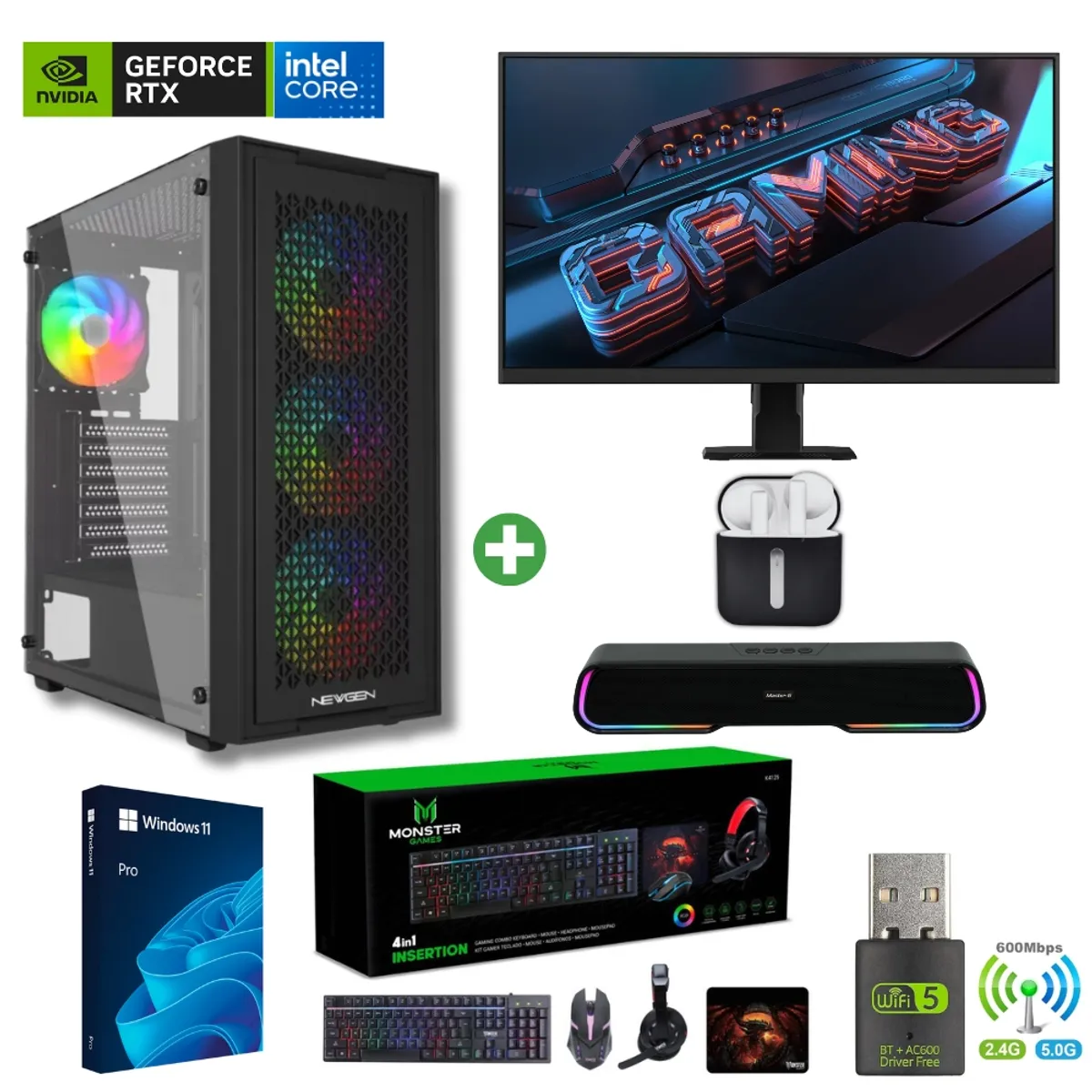 INTEL - Pc Gamer i5-12400F - 32GB - RTX 5060 - 2TB (Parlante + Monitor 27" + HP) TNM01