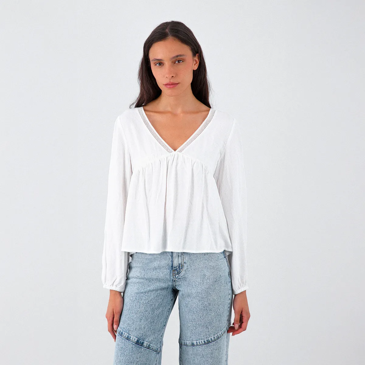 RAINDOOR - Blusa Cuello En V Blanco Mujer Raindoor