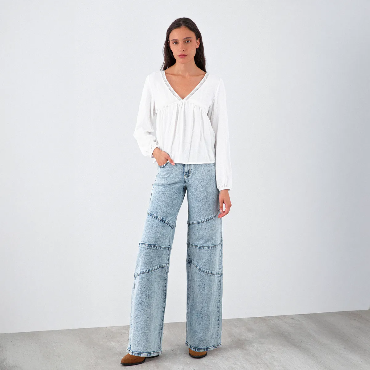 RAINDOOR - Blusa Cuello En V Blanco Mujer Raindoor