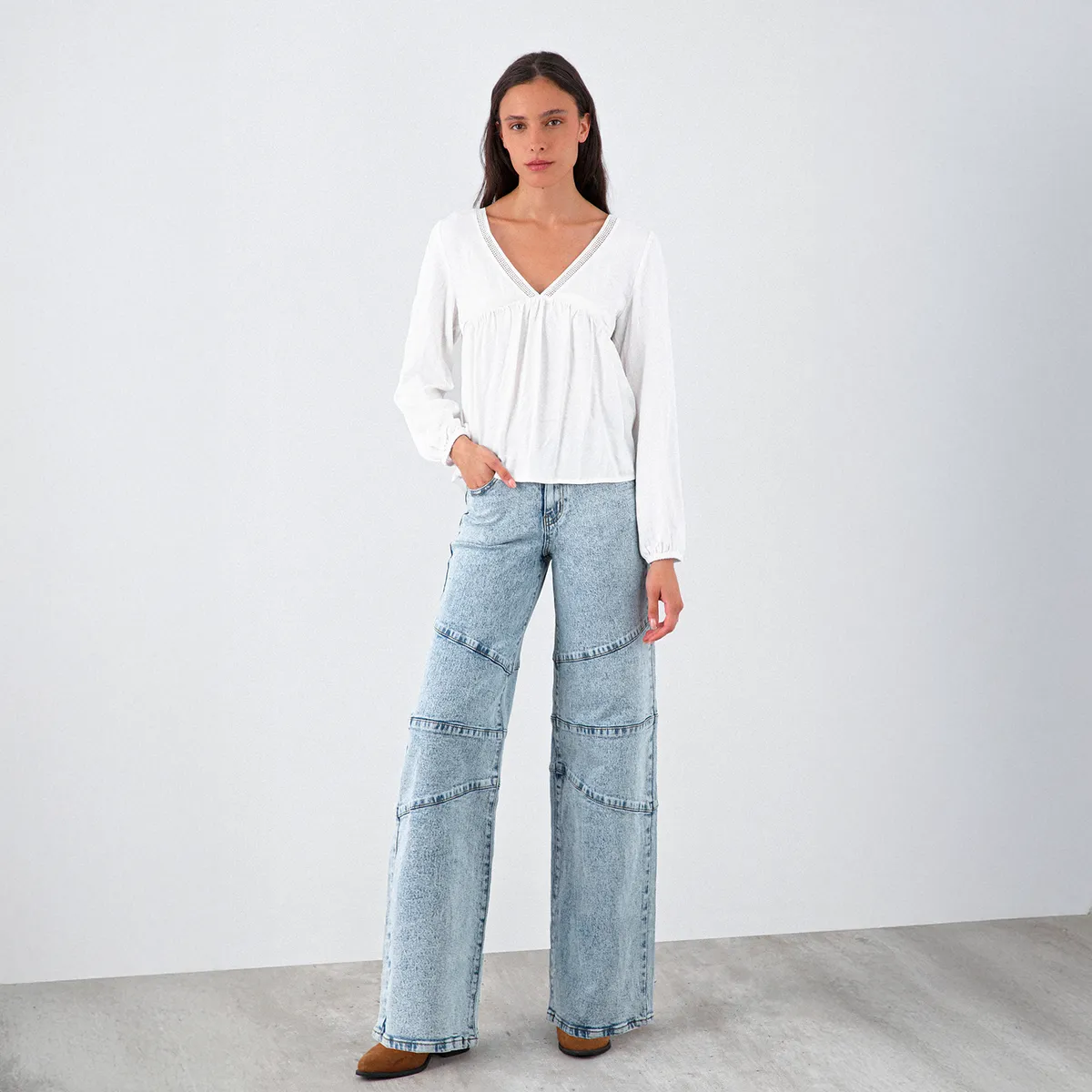 RAINDOOR - Blusa Cuello En V Blanco Mujer Raindoor