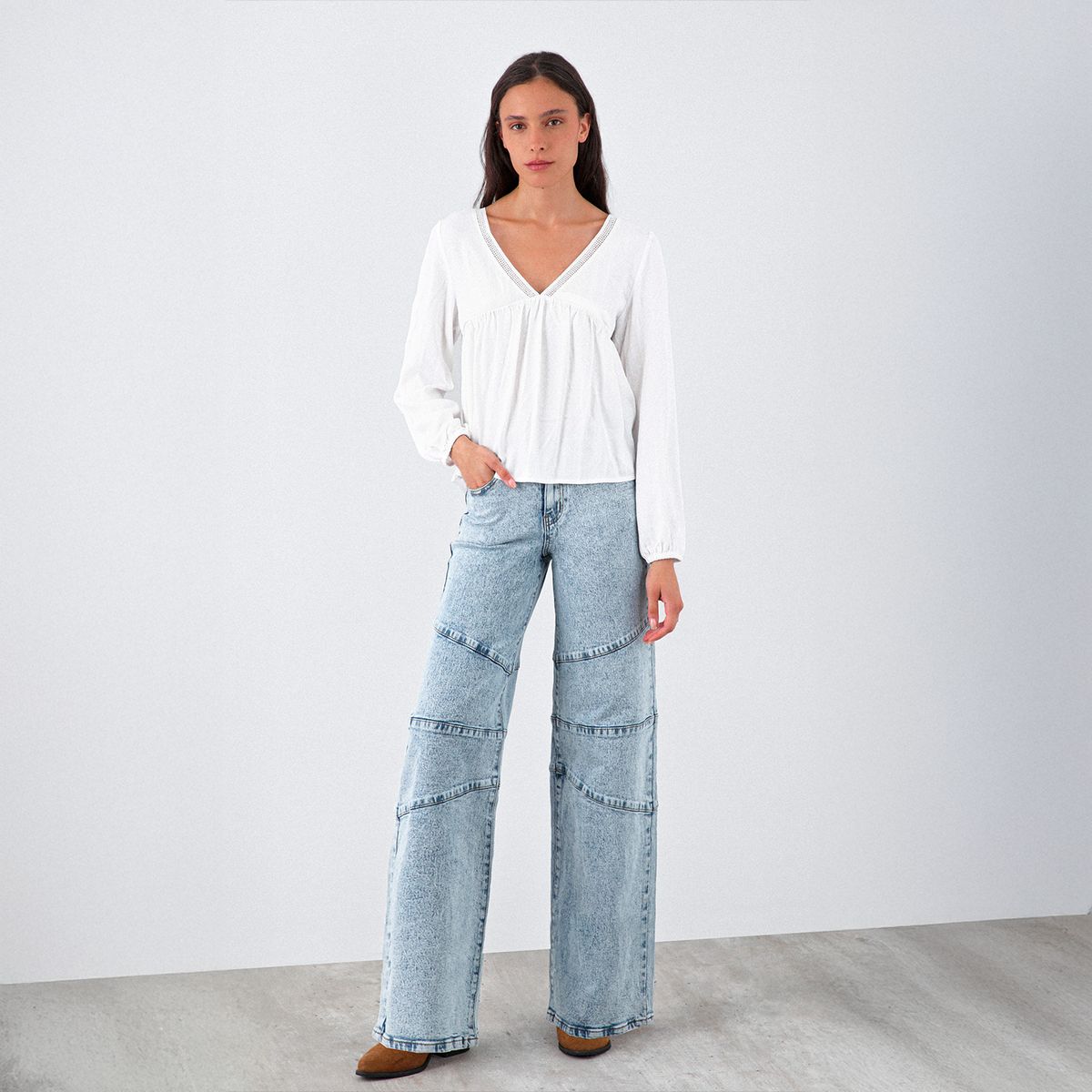 RAINDOOR - Blusa Cuello En V Blanco Mujer Raindoor