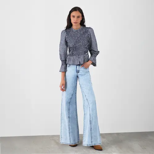 RAINDOOR - Blusa Panal Vichy Azul Mujer