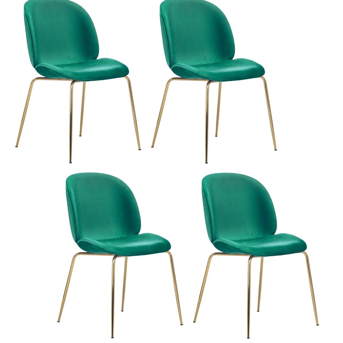 HABITA2 CHILE - Pack 4 Silla Comedor Felpa Berlin con patas Doradas -Verde