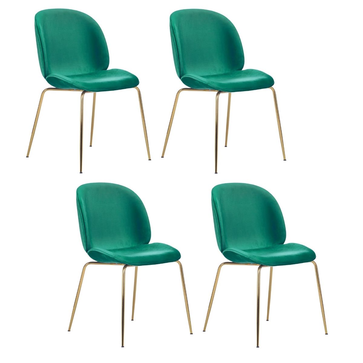 HABITA2 CHILE - Pack 4 Silla Comedor Felpa Berlin con patas Doradas -Verde