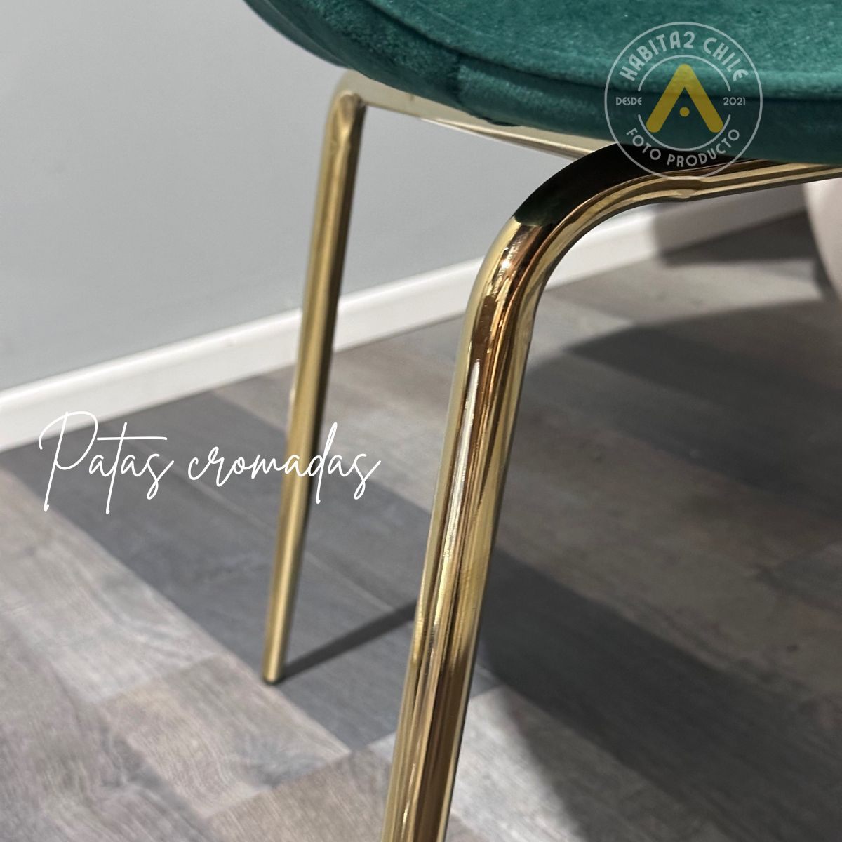 HABITA2 CHILE - Pack 4 Silla Comedor Felpa Berlin con patas Doradas -Verde