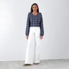 RAINDOOR - Blusa Cuadros Vuelos Azul Mujer