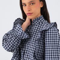 Blusa Vichy Vuelos Gris Mujer