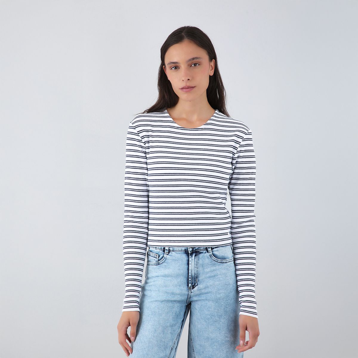 RAINDOOR - Polera Manga Larga Lineas Blanco Mujer Raindoor