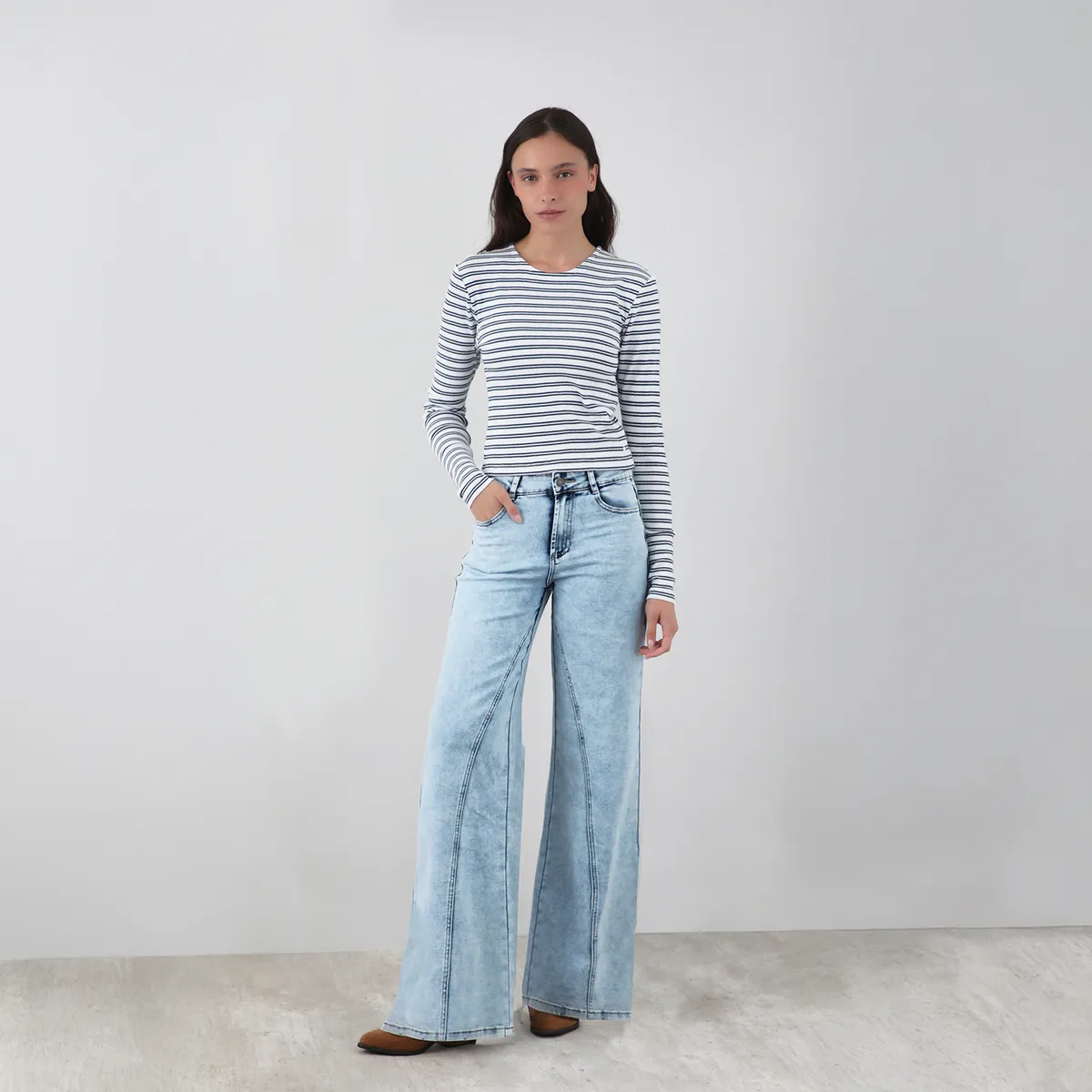 RAINDOOR - Polera Manga Larga Lineas Blanco Mujer Raindoor