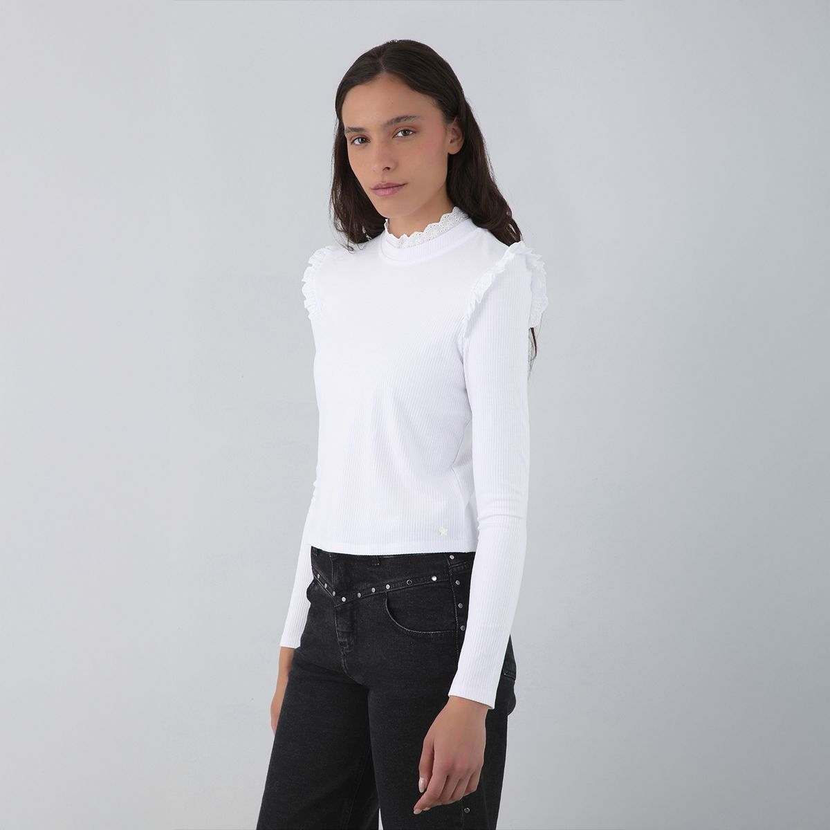 RAINDOOR - Polera Manga Larga Vuelos Broderie Mujer Raindoor