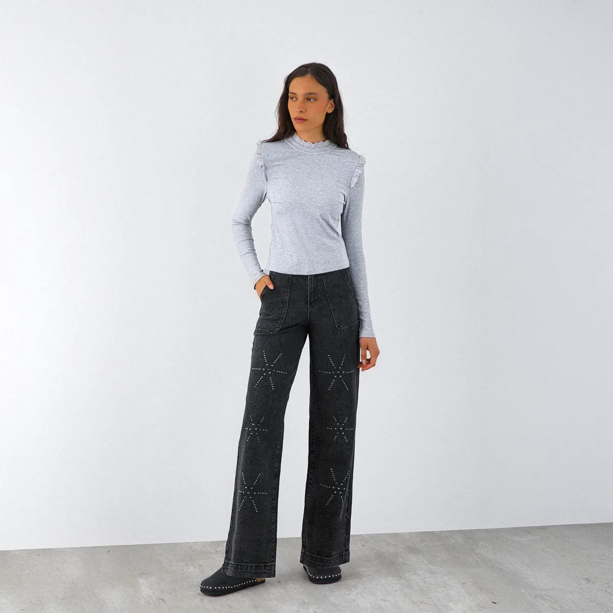 RAINDOOR - Polera Manga Larga Vuelos Broderie Mujer Raindoor