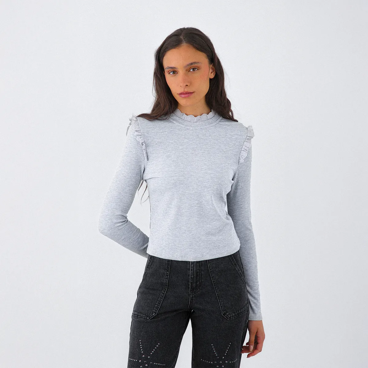 RAINDOOR - Polera Manga Larga Vuelos Broderie Mujer Raindoor