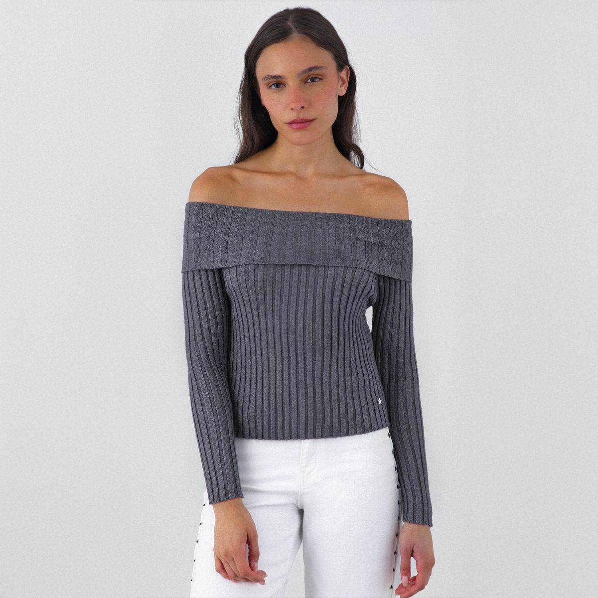 RAINDOOR - Polera Tejida Hombros Gris Mujer Raindoor