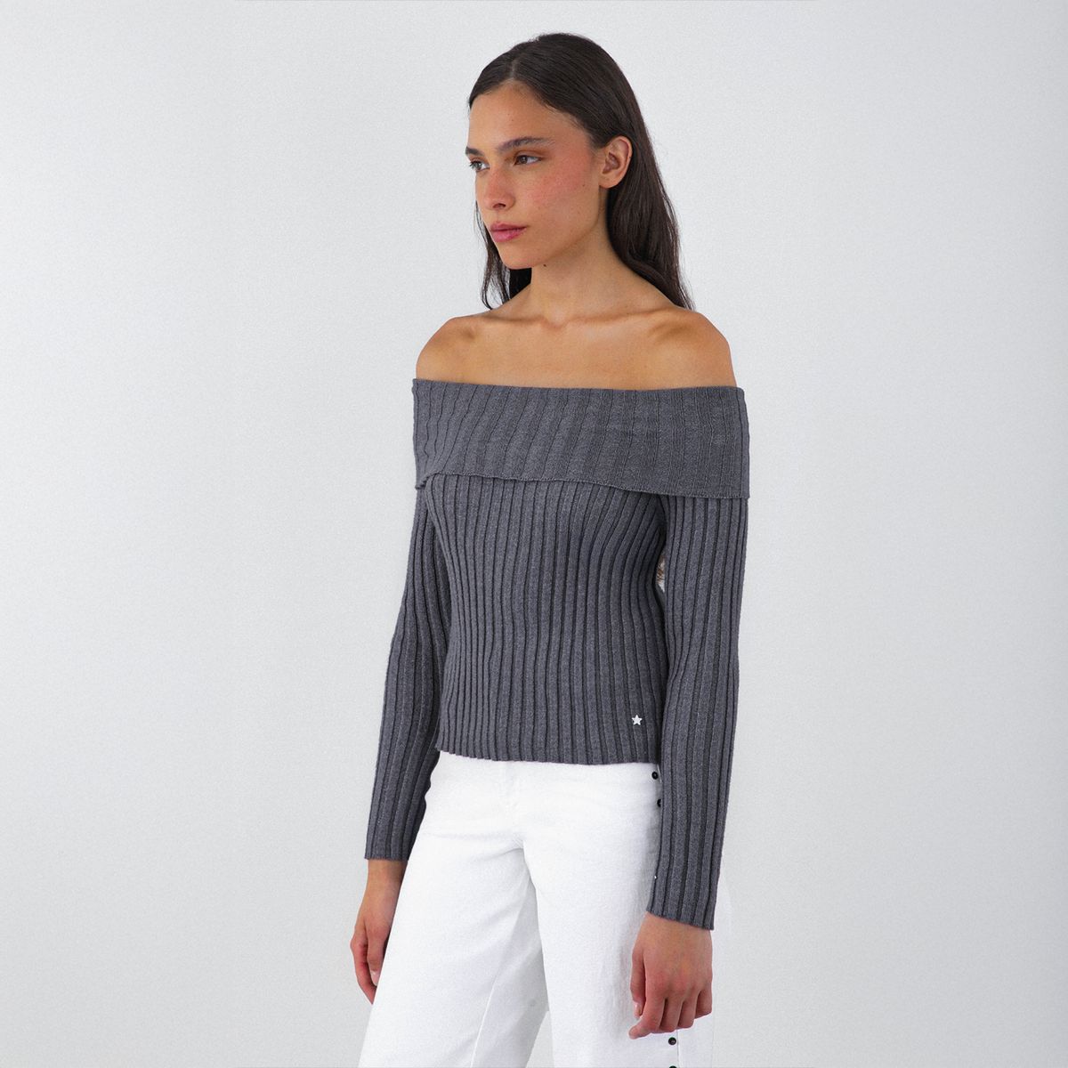 RAINDOOR - Polera Tejida Hombros Gris Mujer Raindoor