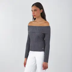 RAINDOOR - Polera Tejida Hombros Gris Mujer