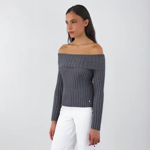 RAINDOOR - Polera Tejida Hombros Gris Mujer