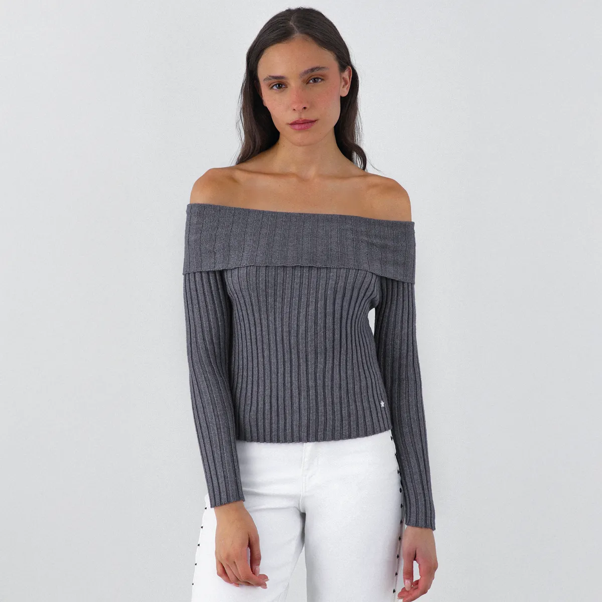 RAINDOOR - Polera Tejida Hombros Gris Mujer Raindoor