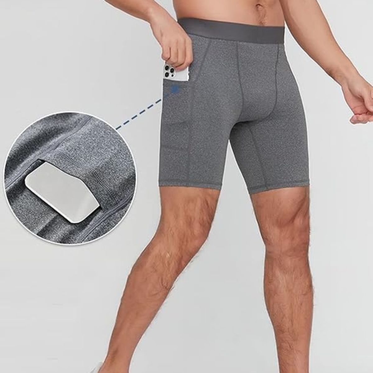 CRUSEC - Short Deportivo Calza Hombre Gimnasio Licra Con Bolsillo