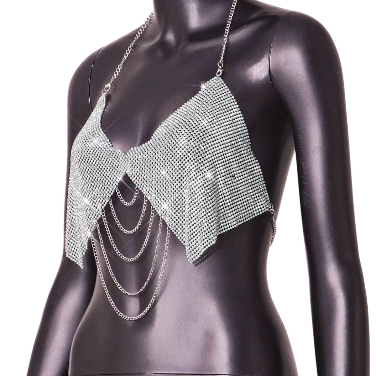 GARSIL - Peto Crops Top Corto Para Mujer - Top Metalizado Con Cadenas