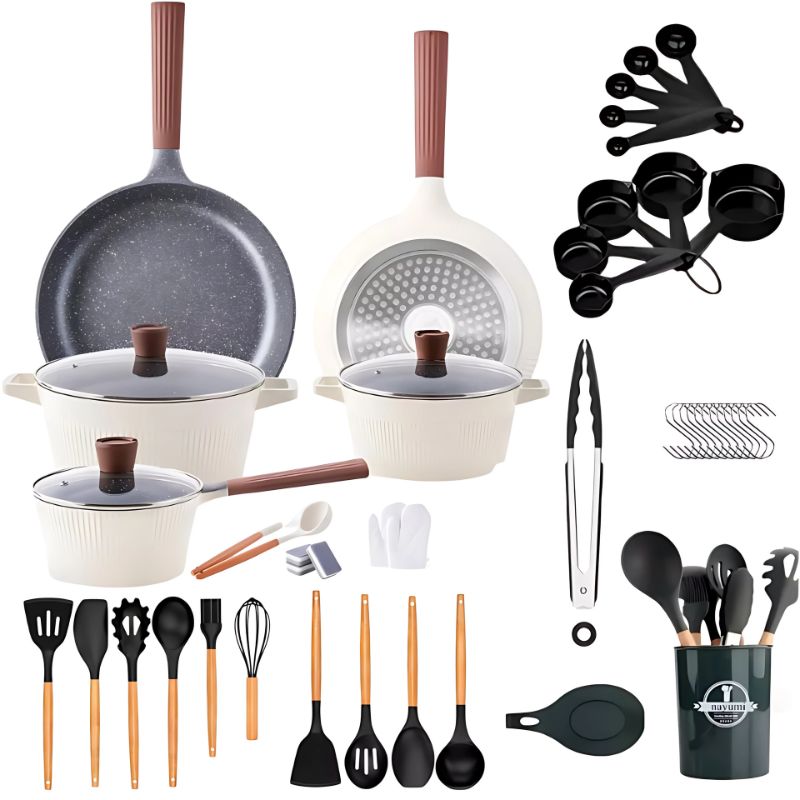 BELIDASHOP - Juego Batería De Cocina 16 Pz + Set 34 Utensilios Silicona