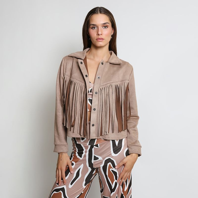 NATALIA SEGUEL - Chaqueta Flecos Corta Beige Natalia Seguel