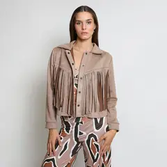 NATALIA SEGUEL - Chaqueta Flecos Corta Beige