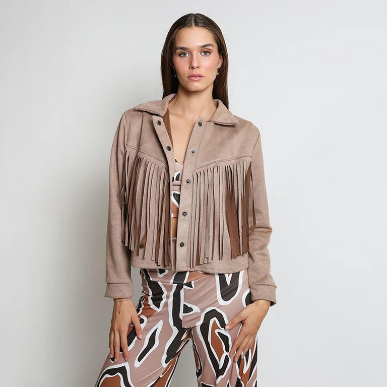 Chaqueta Flecos Corta Beige Beige S