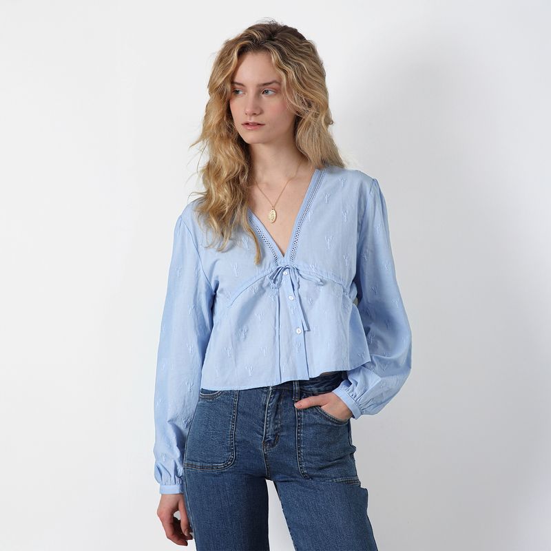 RAINDOOR - Blusa Bordado Langostas Azul Mujer Raindoor