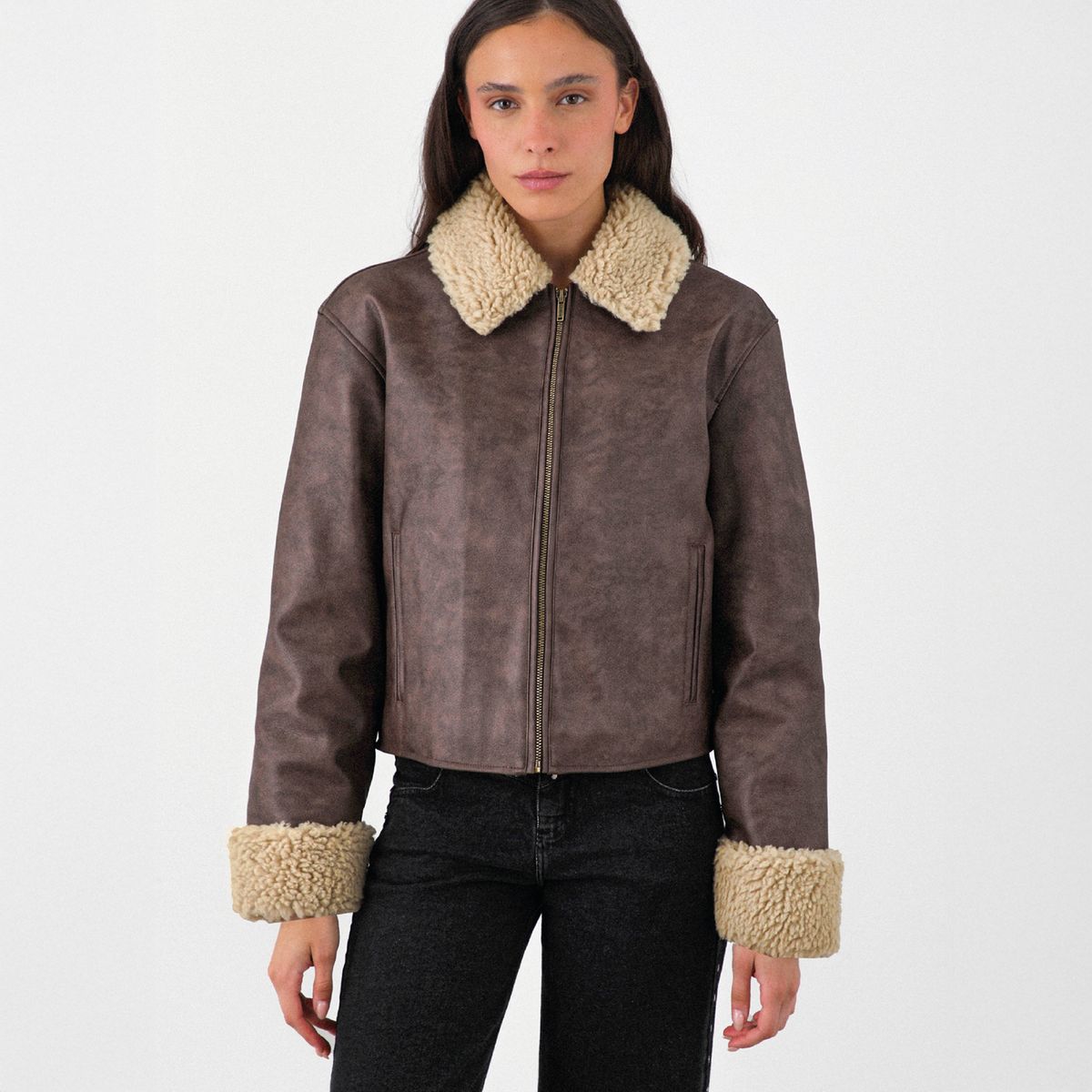 RAINDOOR - Chaqueta Pu Cuello Chiporro Café Mujer Raindoor