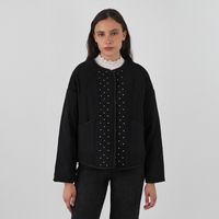 Chaqueta Acolchada Tachas Negro Mujer