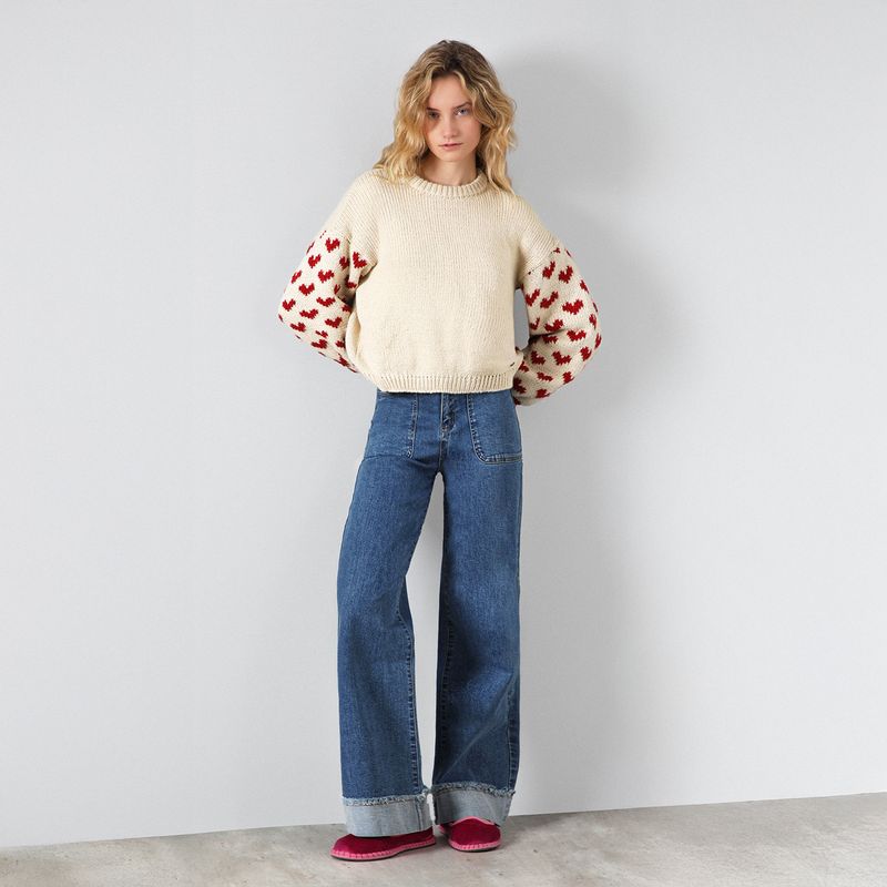 RAINDOOR - Sweater Corazones Beige Mujer Raindoor