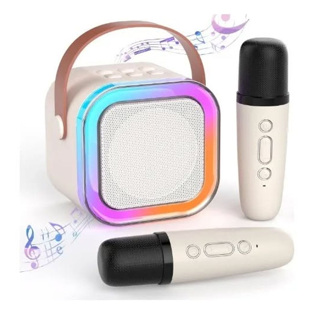GENERICO - Mini Parlante Karaoke con 2 microfonos inalambricos Bluetooth  Beige