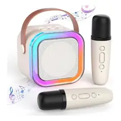 GENERICO - Mini Parlante Karaoke con 2 microfonos inalambricos Bluetooth Beige