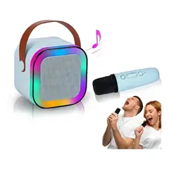 GENERICO - Mini Parlante Karaoke con 2 microfonos inalambricos Bluetooth Celeste
