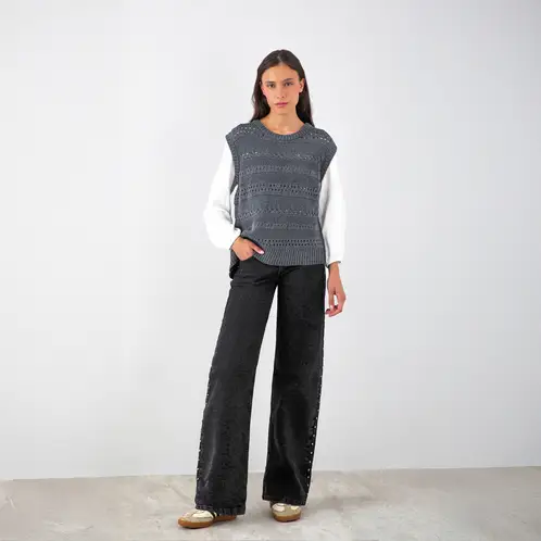 RAINDOOR - Sweater Vest Trenzado Gris Mujer