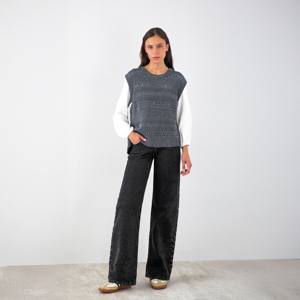 RAINDOOR - Sweater Vest Trenzado Gris Mujer Raindoor