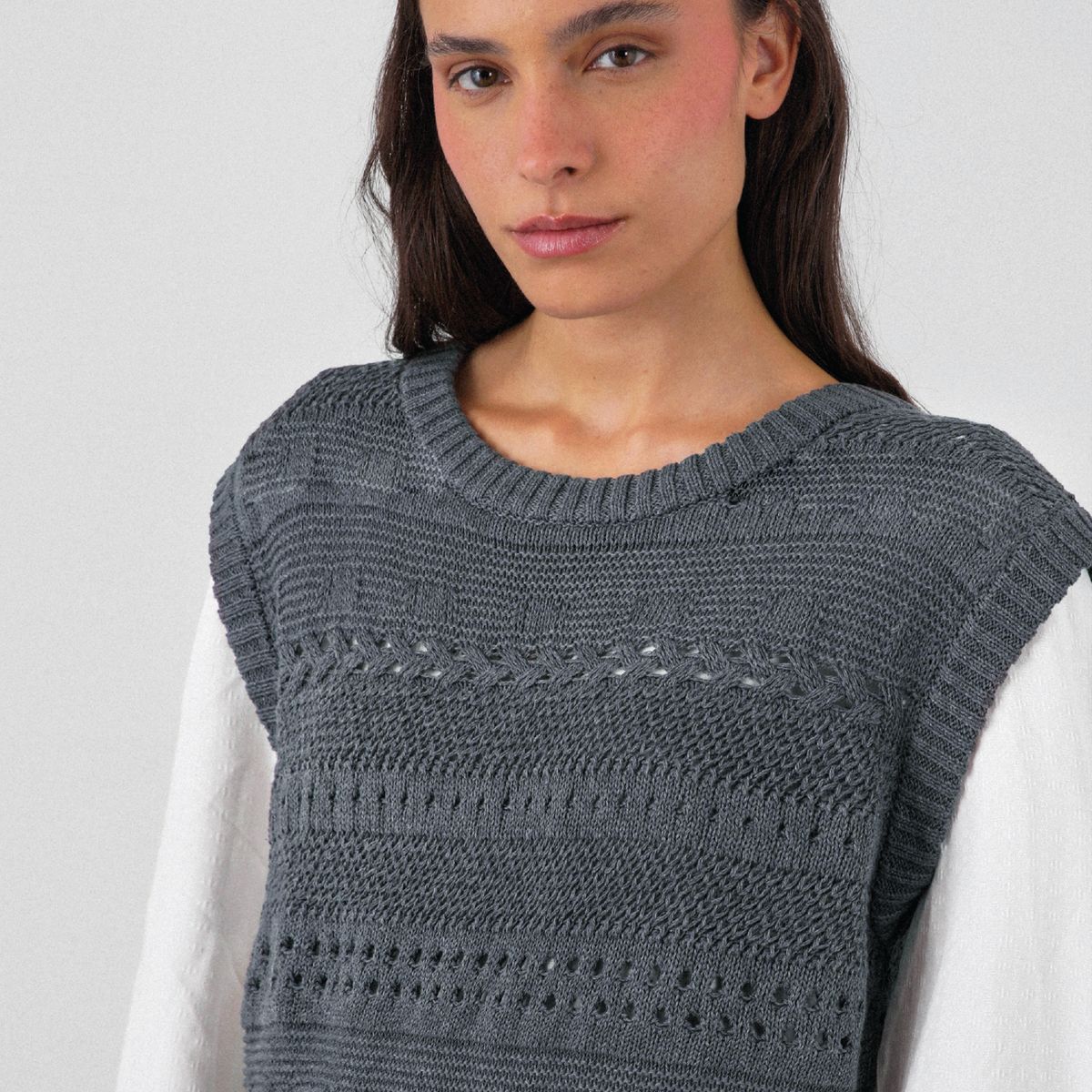 RAINDOOR - Sweater Vest Trenzado Gris Mujer Raindoor